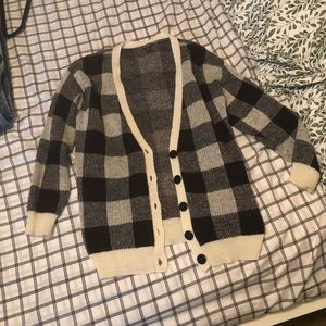 Oversized black and white plaid cardigan